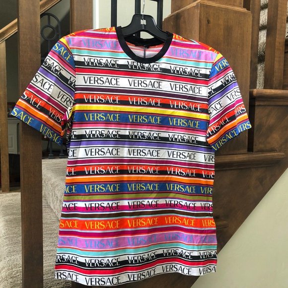 Authentic Versace Multicolor Logo T-Shirt Designer 42 MSRP $695 NEW w/ TAGS - Picture 2 of 10